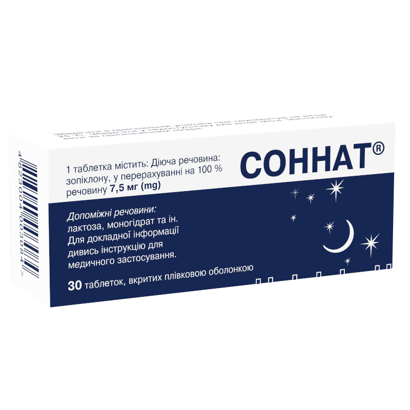 Соннат®, таблетки, вкриті плівковою оболонкою, по 7.5 мг №30 (Україна)